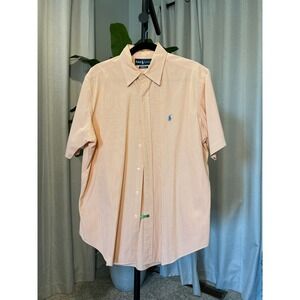 Polo Ralph Lauren Mens Orange White Striped Short Sleeve Button Down Shirt L